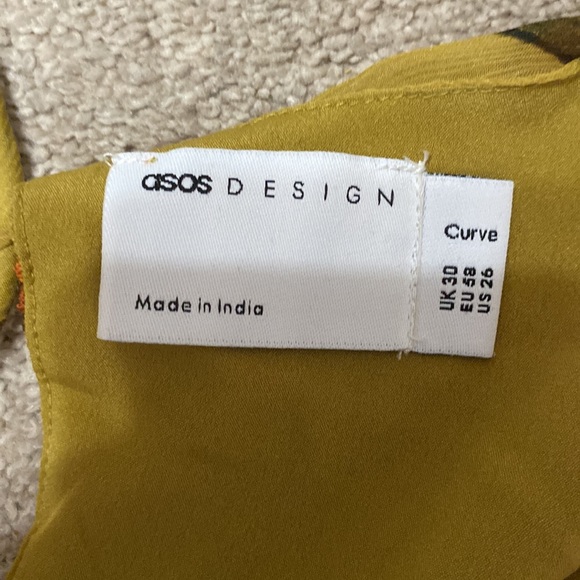 ASOS Curve Mustard Yellow Floral Long Sleeve Lace Up Back Dress Size 26 - Picture 5 of 6